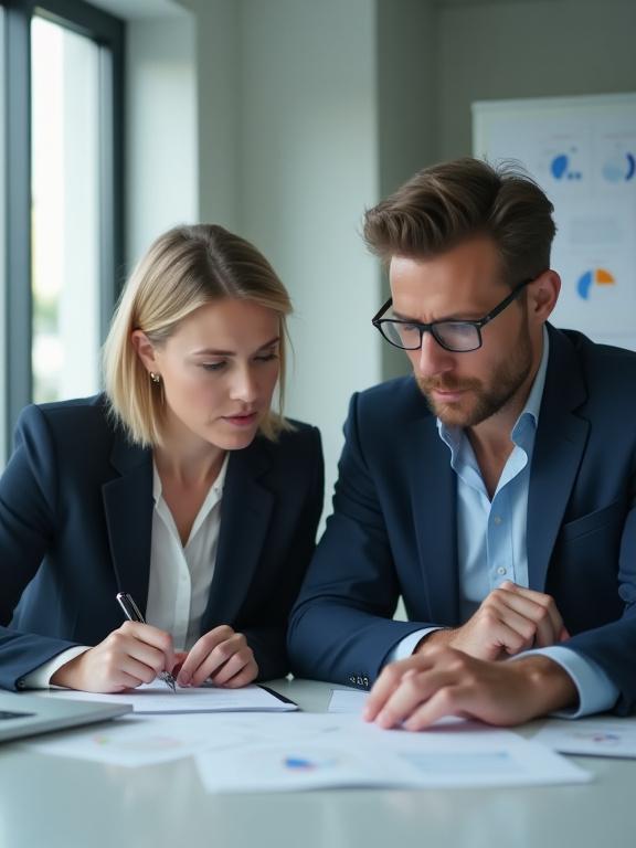 二人のコンサルタントが真剣に議論している様子